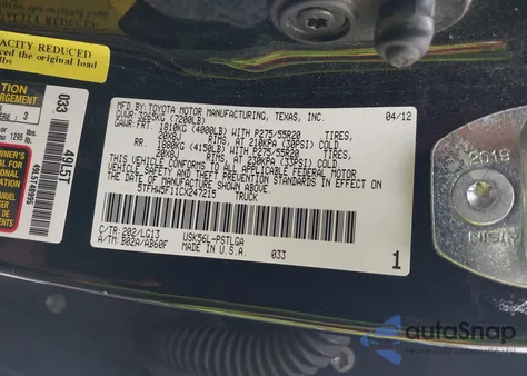 2012 Toyota Tundra Crewmax Limited из США, поврежденный, VIN 5TFHW5F11CX247215